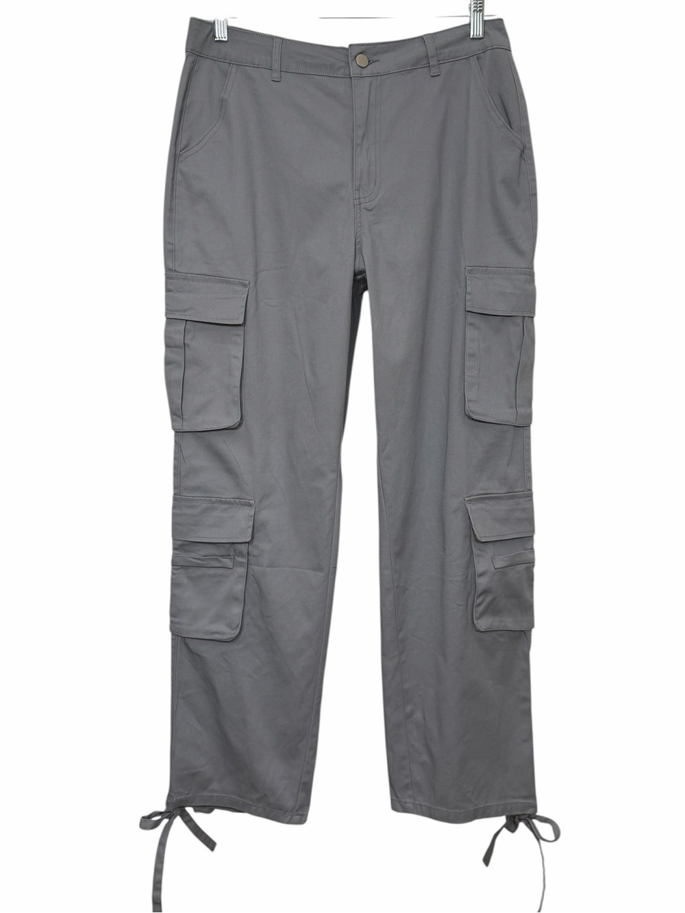 Gilipur Womens Gray Cargo Pants High Waist Ankle Ties Relaxed Fit Sz XL Utility